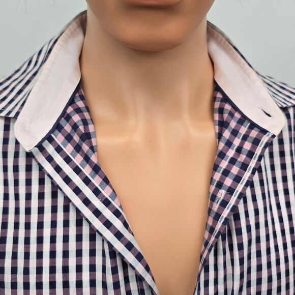 JOHNSTON & MURPHY Dress Shirt Sz M Tailored fit Contrast Flip Cuff Gingham check - Picture 2 of 12